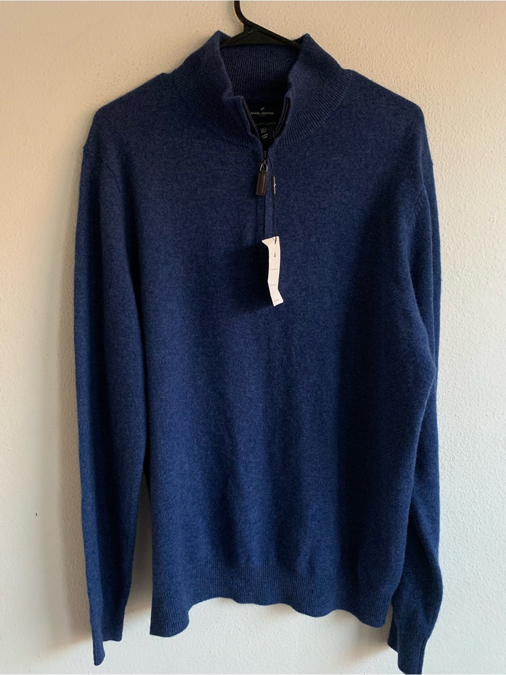 Daniel Hechter 100% 2-Ply Cashmere 1/4 Zip NWT Men’s L Large Blue